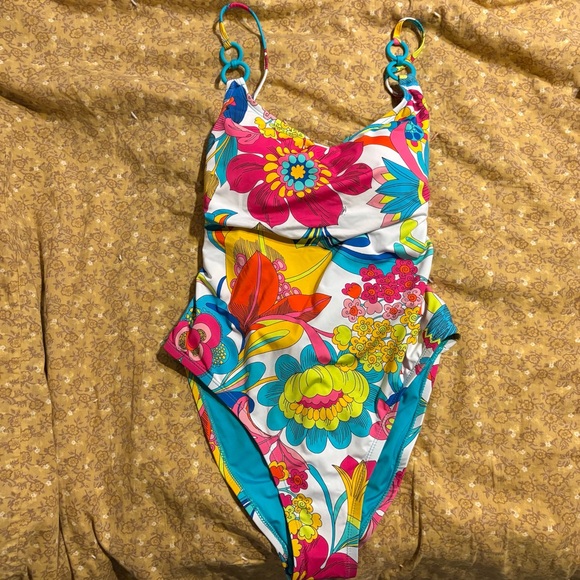 Trina Turk Blue and Yellow Floral Swimsuit - Picture 3 of 8
